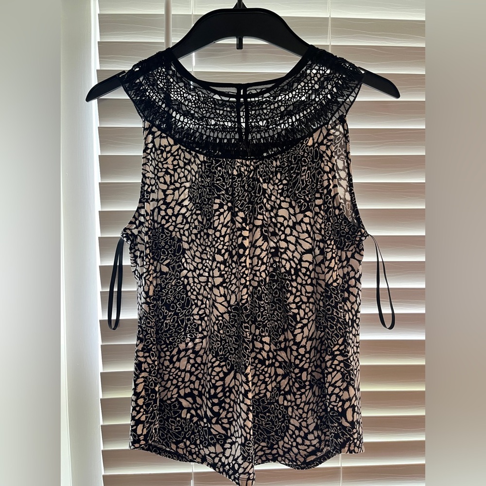 WHBM Black and White Lace Top, Size L